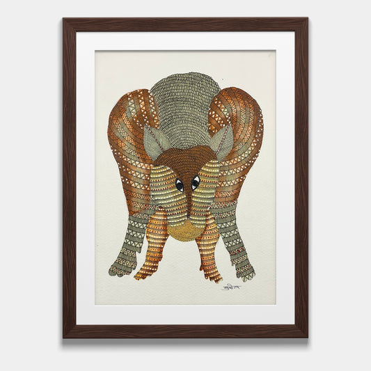 Handmade Gond Painting - The Watchful Protector of the Forest (Unframed)