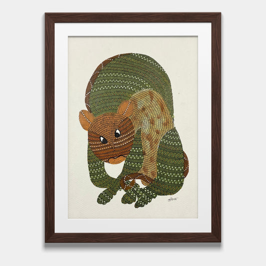 Handmade Gond Painting - The Watchful Guardian (Unframed)