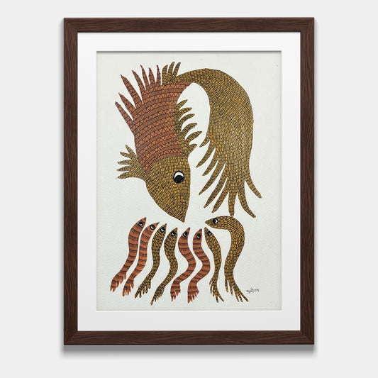 Handmade Gond Painting - The Guardian of the Waters (Unframed)