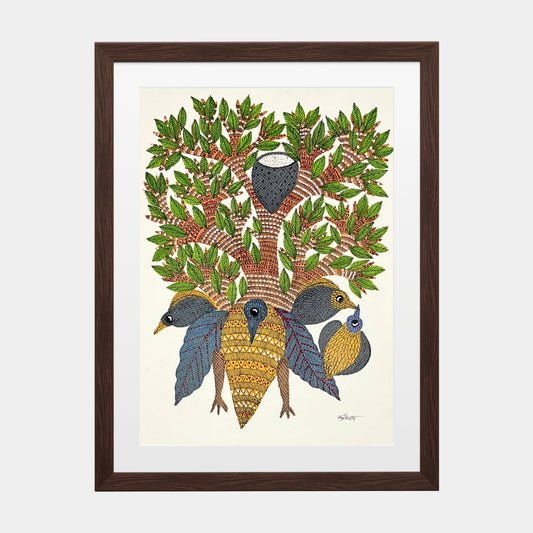 Handmade Gond Painting - The Tree of Harmony: A Home for All (Unframed)