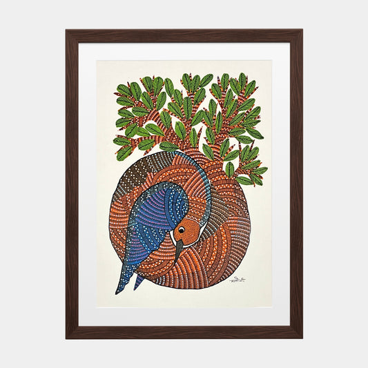 Handmade Gond Painting - The Circle of Life: A Bond with Nature (Unframed)