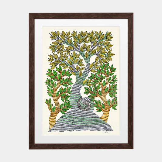 Handmade Gond Painting - The Eternal Embrace of Nature (Unframed)