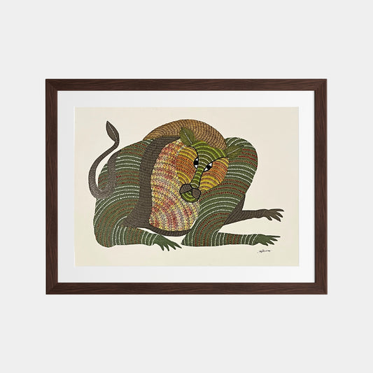 Handmade Gond Painting - The Resting King (Unframed)