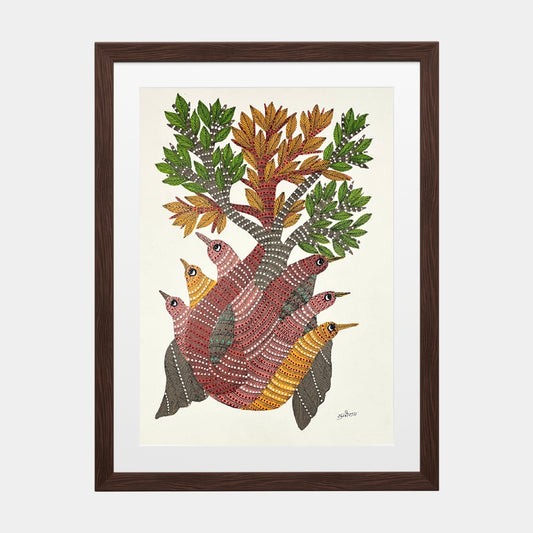 Handmade Gond Painting - Harmony Amongst the Branches (Unframed)