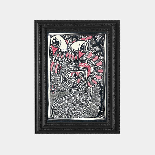 Madhubani Painting of The Peacocks and The Fish (Unframed)