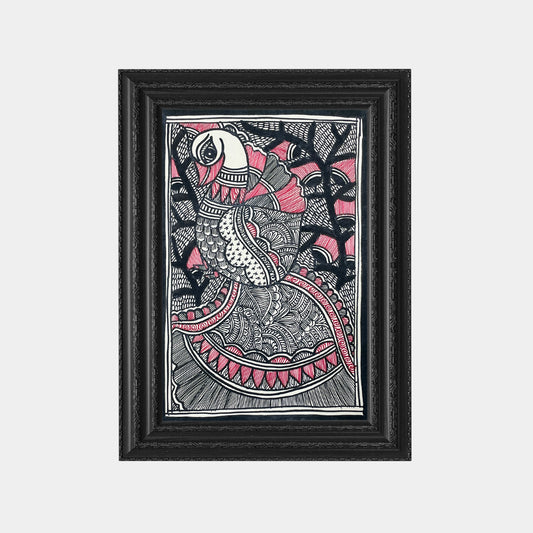 Madhubani Painting of The Gaze of The Peacock (Unframed)