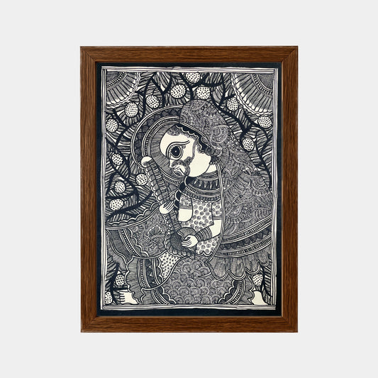 Madhubani Painting of The Goddess Saraswati (Unframed)