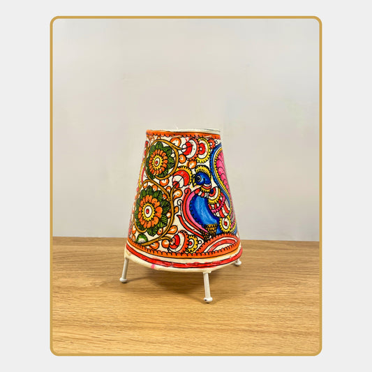 Tholu Bommalata Lamp – Peacock & Flowers (5" - Conical)