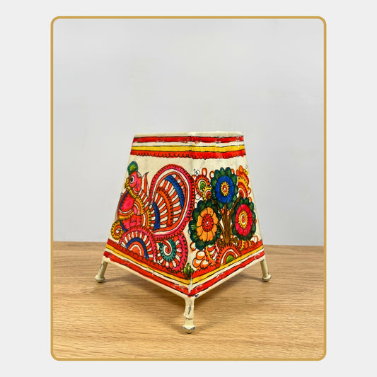 Tholu Bommalata Lamp – Floral and peacock motifs (5" - Rectangular)