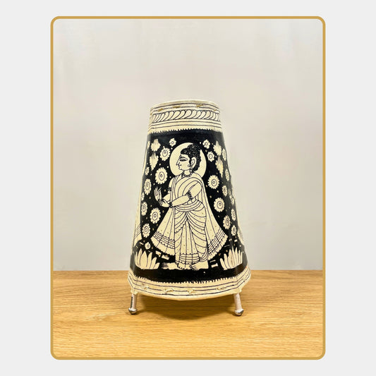 Tholu Bommalata Lamp – Monochrome Lord Buddha  (8" - Conical)