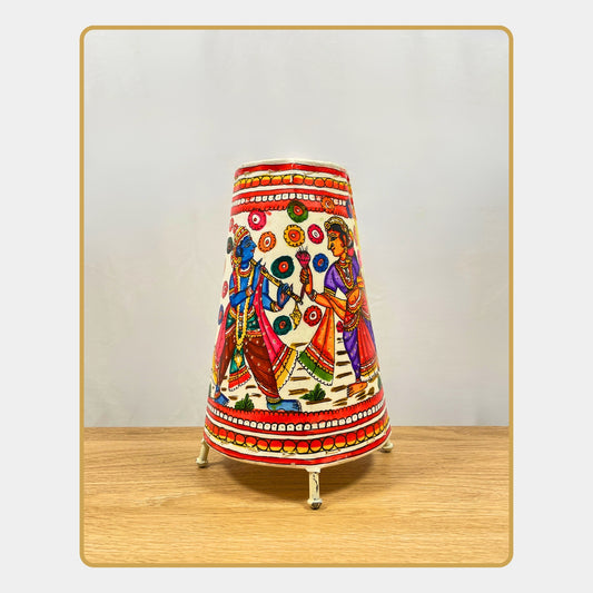 Tholu Bommalata Lamp – Radha Krishna Raas Leela  (8" - Conical)