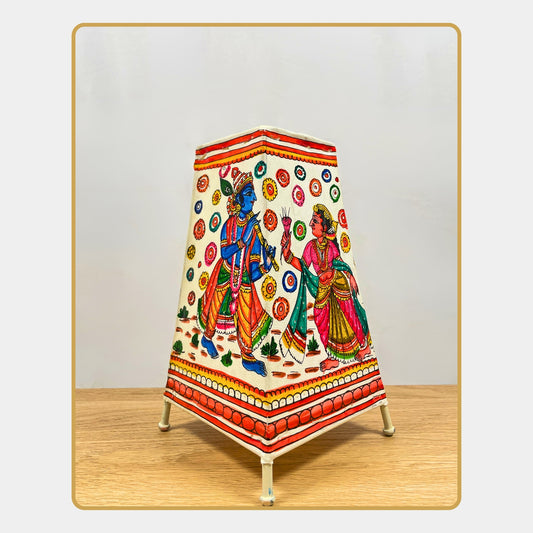 Tholu Bommalata Lamp – Close-Up of Radha Krishna  (8" - Rectangular)