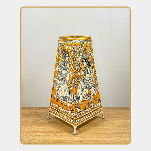 Tholu Bommalata Lamp – Dancing Radha Krishna Monochrome Lamp (12" - Rectangular)