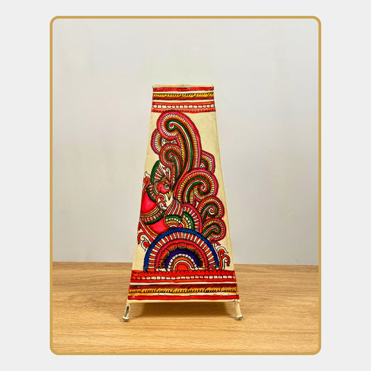 Tholu Bommalata Lamp – Floral Peacock Swirl Lamp (12" - Rectangular)