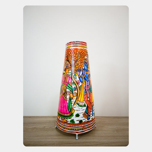 Tholu Bommalata Lamp – Krishna and Radha (16" - Conical)