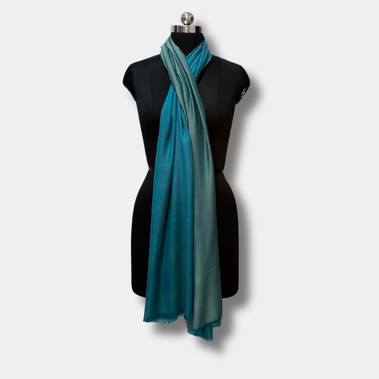 reversible pashmina silk stole (greenish blue)
