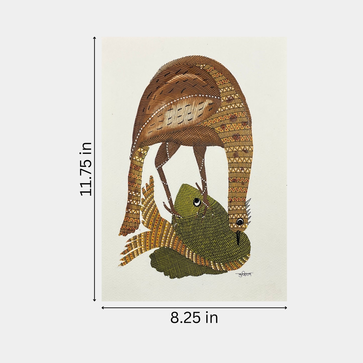 handmade gond painting - the hunter and the prey: a dance of survival (unframed)