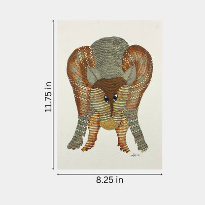 Handmade Gond Painting - The Watchful Protector of the Forest (Unframed)