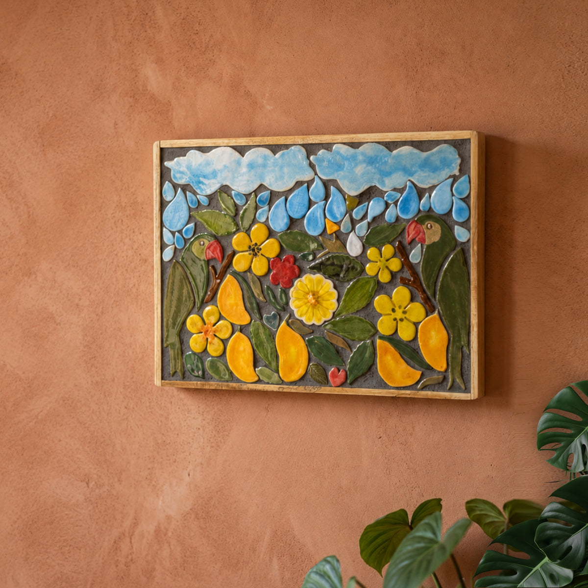 murasaic monsoon parrots & mango orchard diy ceramic mosaic mural kit