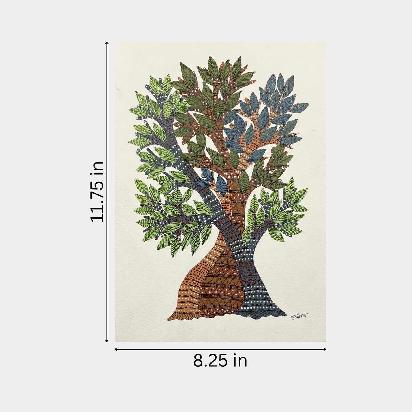 handmade gond painting - the entwined spirits: a tale of unity and growth (unframed)