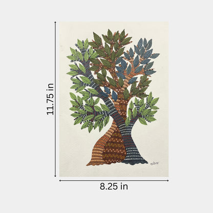 Handmade Gond Painting - The Entwined Spirits: A Tale of Unity and Growth (Unframed)