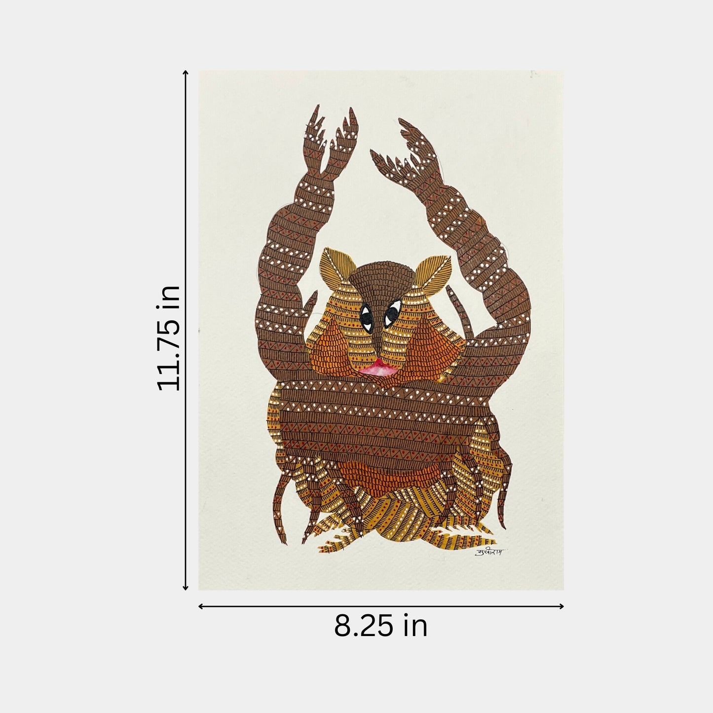 handmade gond painting - the fierce embrace: power and protection (unframed)