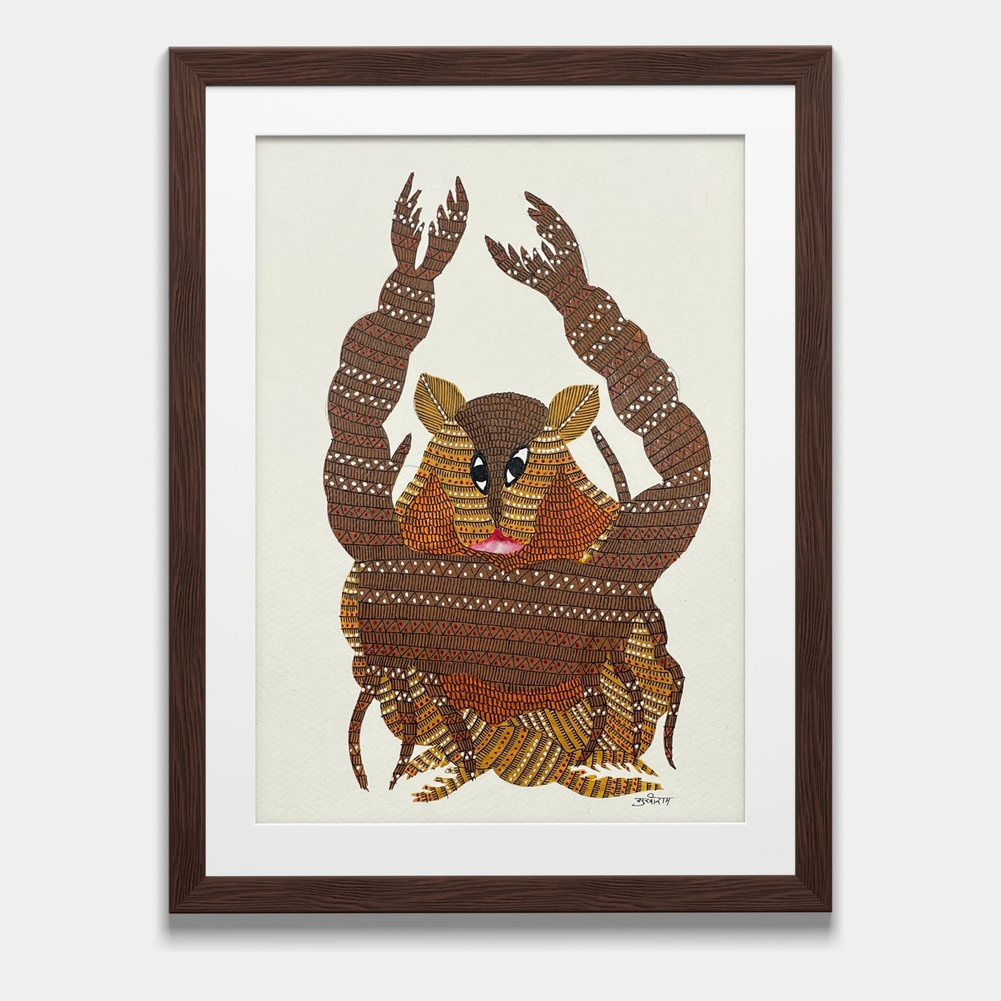 handmade gond painting - the fierce embrace: power and protection (unframed)
