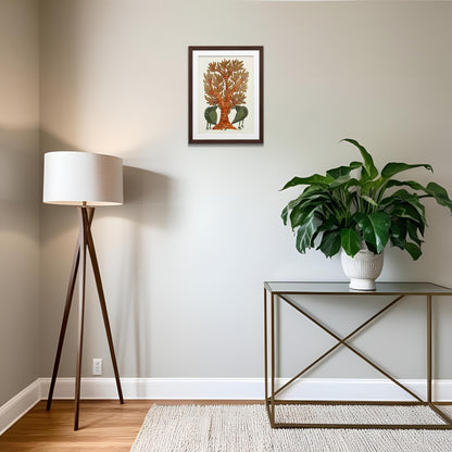 Handmade Gond Painting - The Sacred Tree: A Meeting Place of Nature (Unframed)