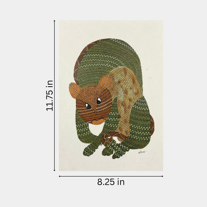 Handmade Gond Painting - The Watchful Guardian (Unframed)