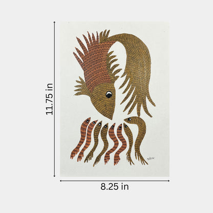 Handmade Gond Painting - The Guardian of the Waters (Unframed)