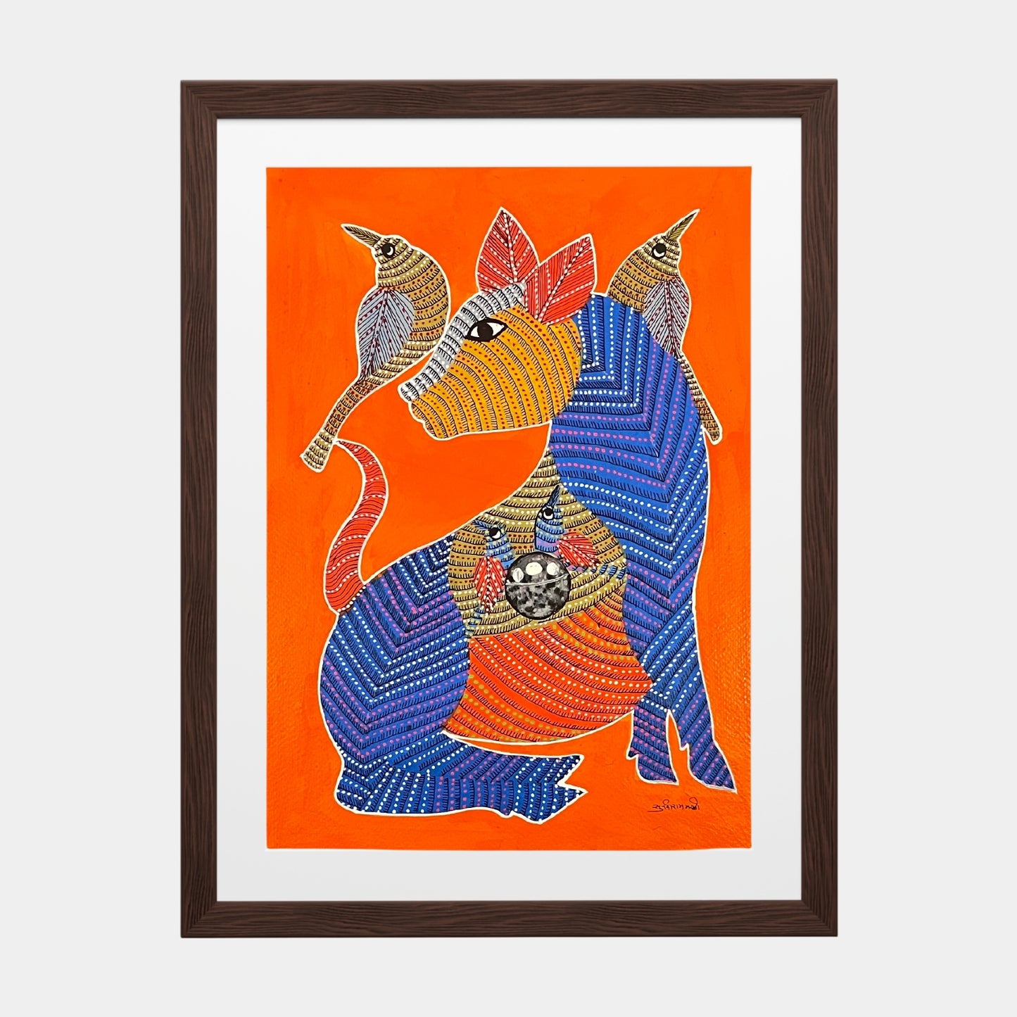 handmade gond painting - the guardian of harmony (unframed)