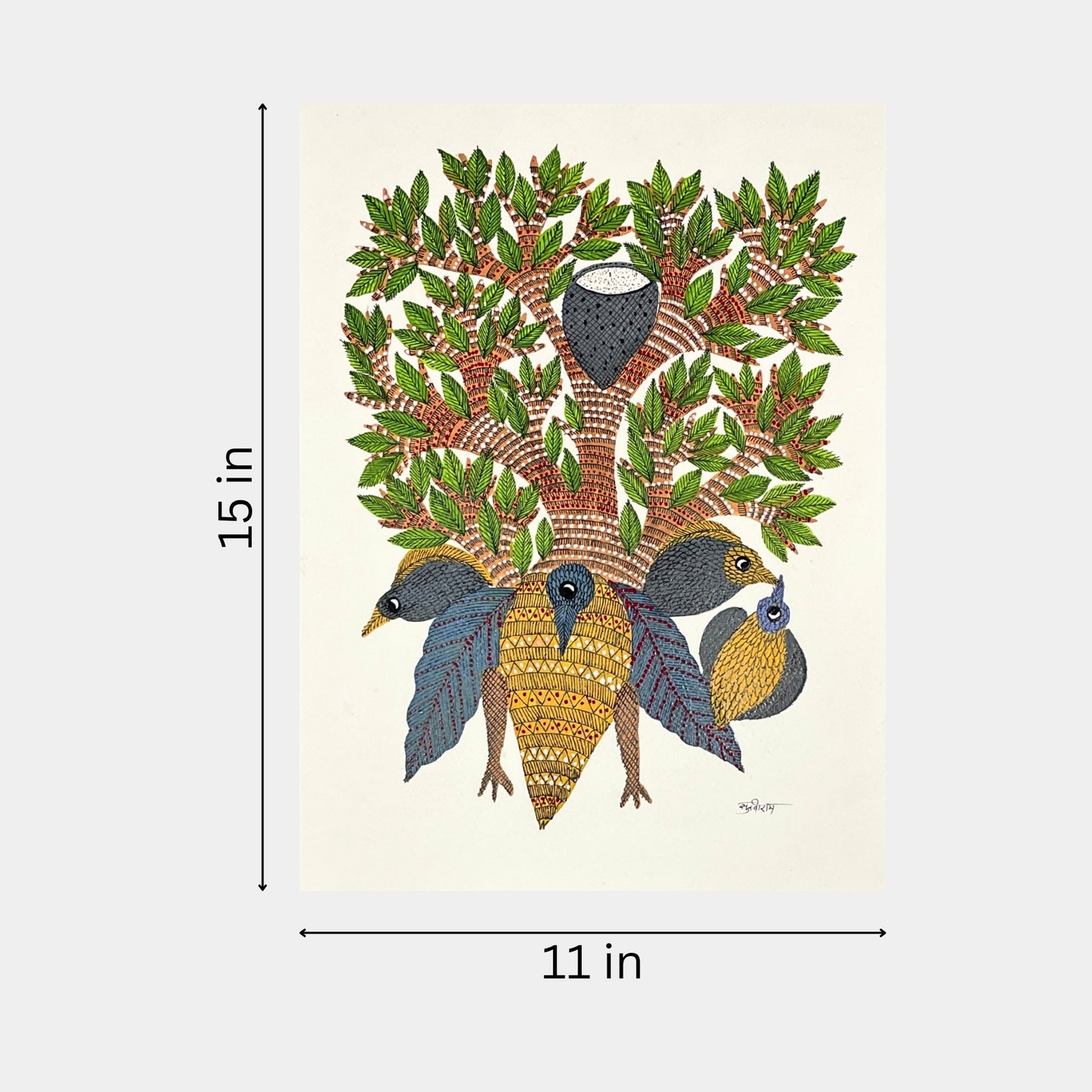 handmade gond painting - the tree of harmony: a home for all (unframed)
