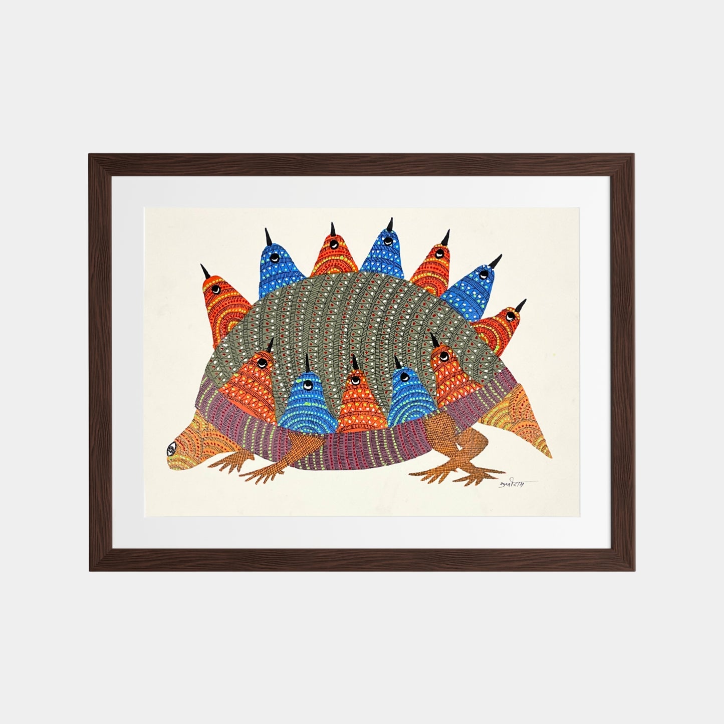 handmade gond painting - the guardian of life: a sheltering bond (unframed)