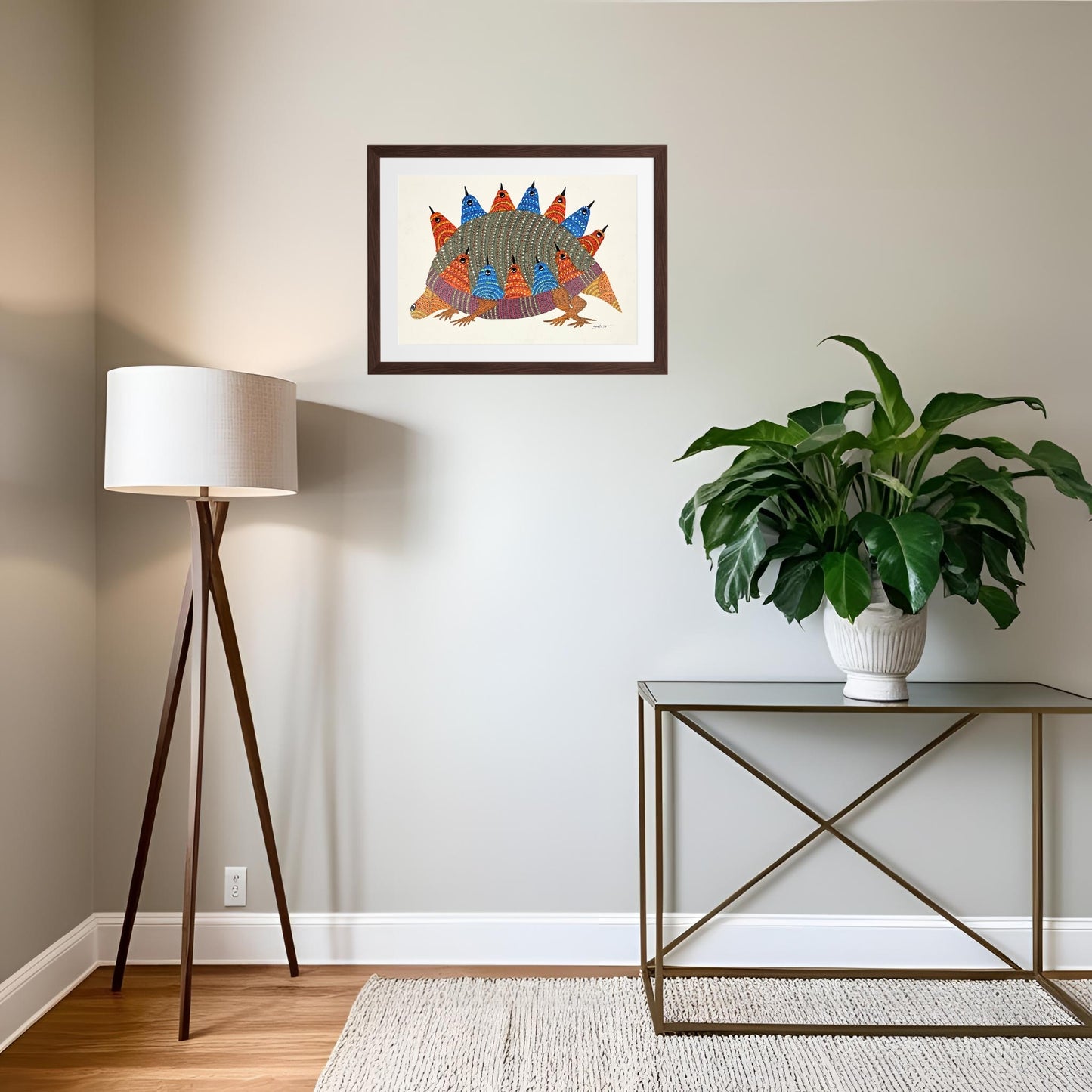 handmade gond painting - the guardian of life: a sheltering bond (unframed)