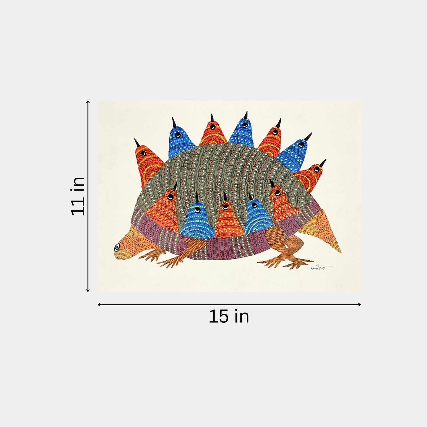 handmade gond painting - the guardian of life: a sheltering bond (unframed)