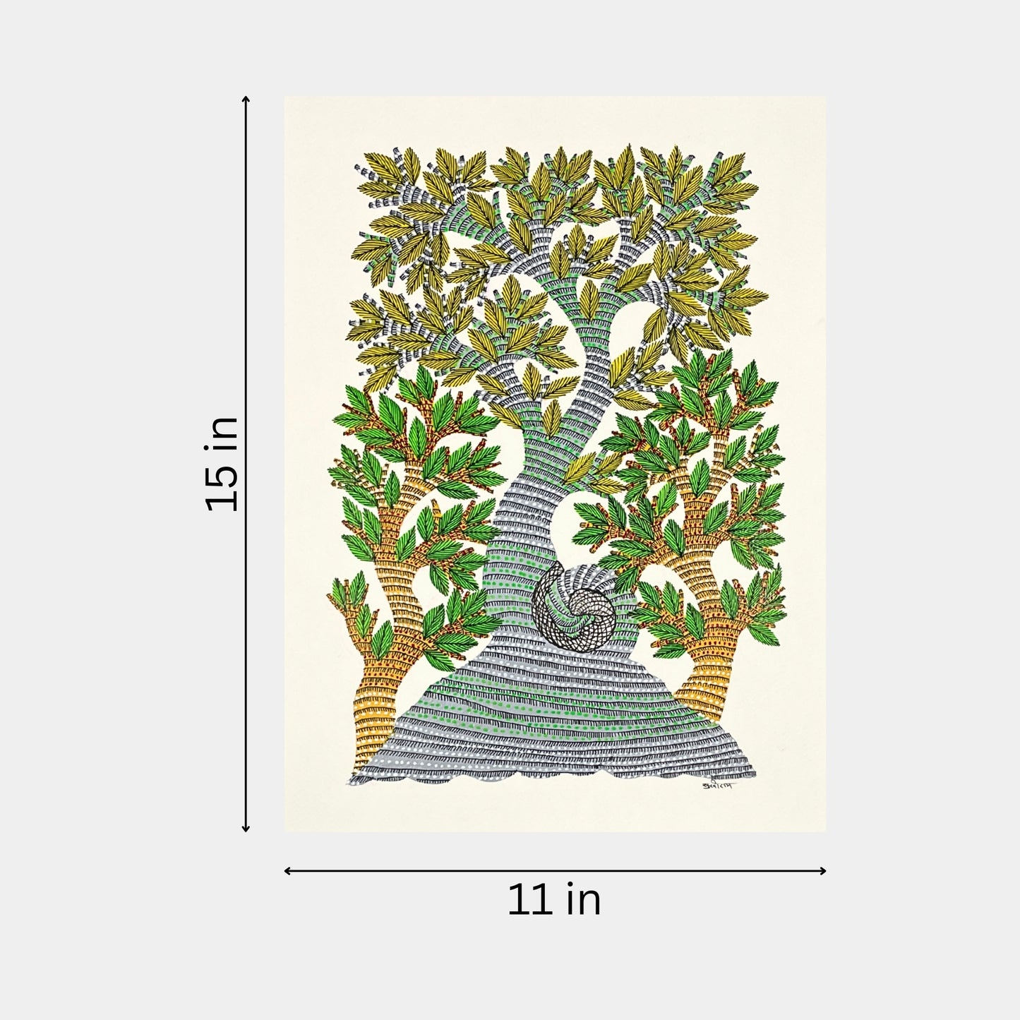 handmade gond painting - the eternal embrace of nature (unframed)