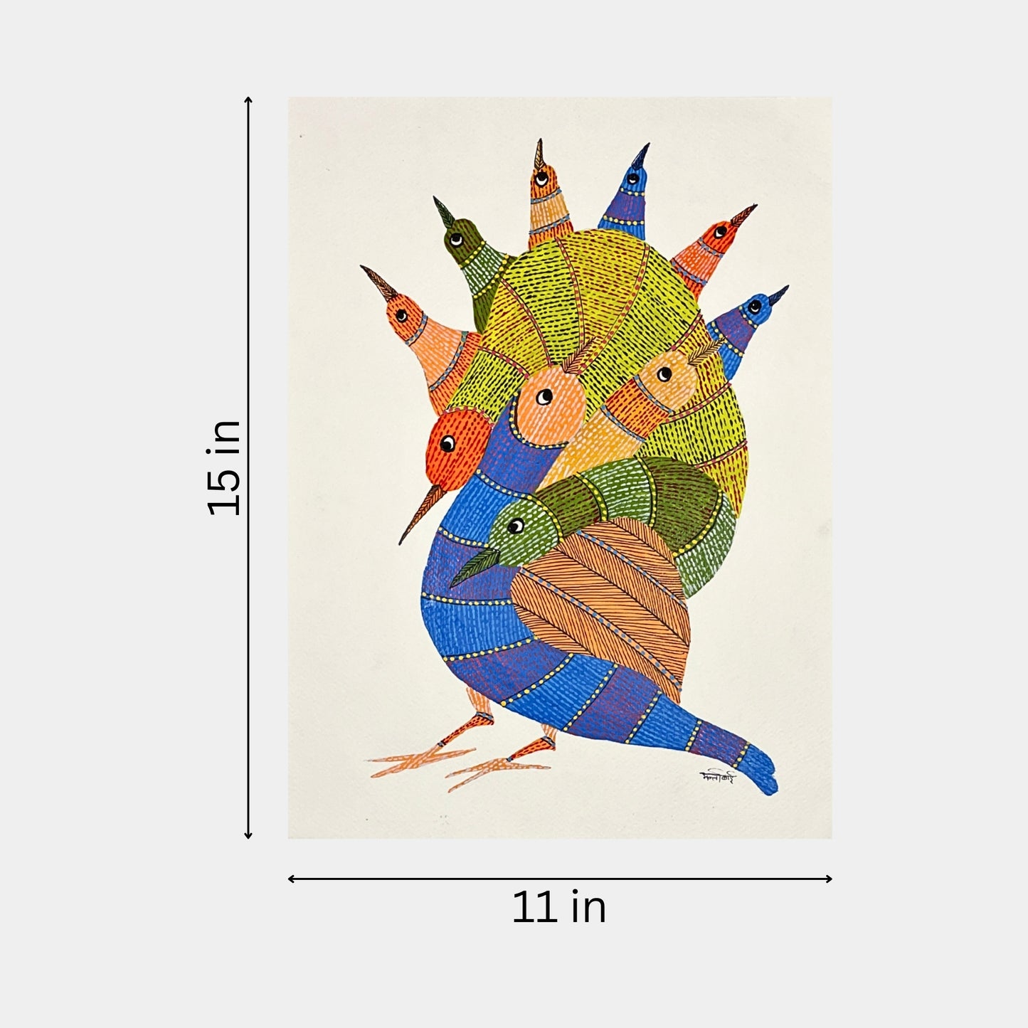 handmade gond painting - the symphony of unity (unframed)