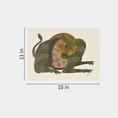Handmade Gond Painting - The Resting King (Unframed)