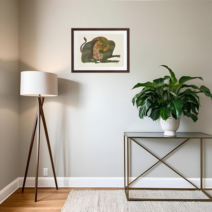 Handmade Gond Painting - The Resting King (Unframed)