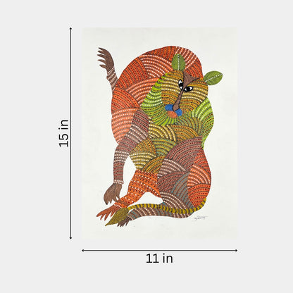 Handmade Gond Painting - Majestic Guardian (Unframed)