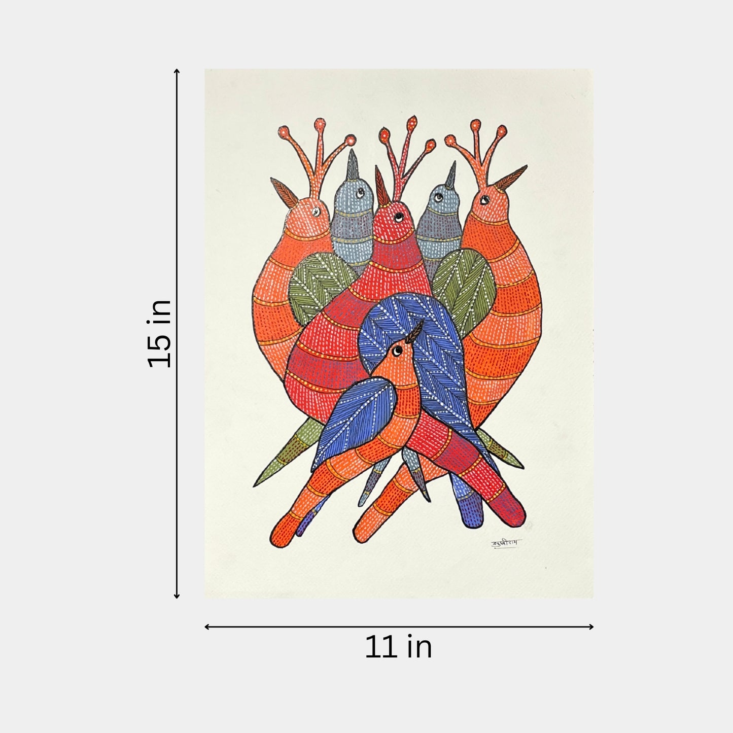 handmade gond painting - birds of harmony (unframed)
