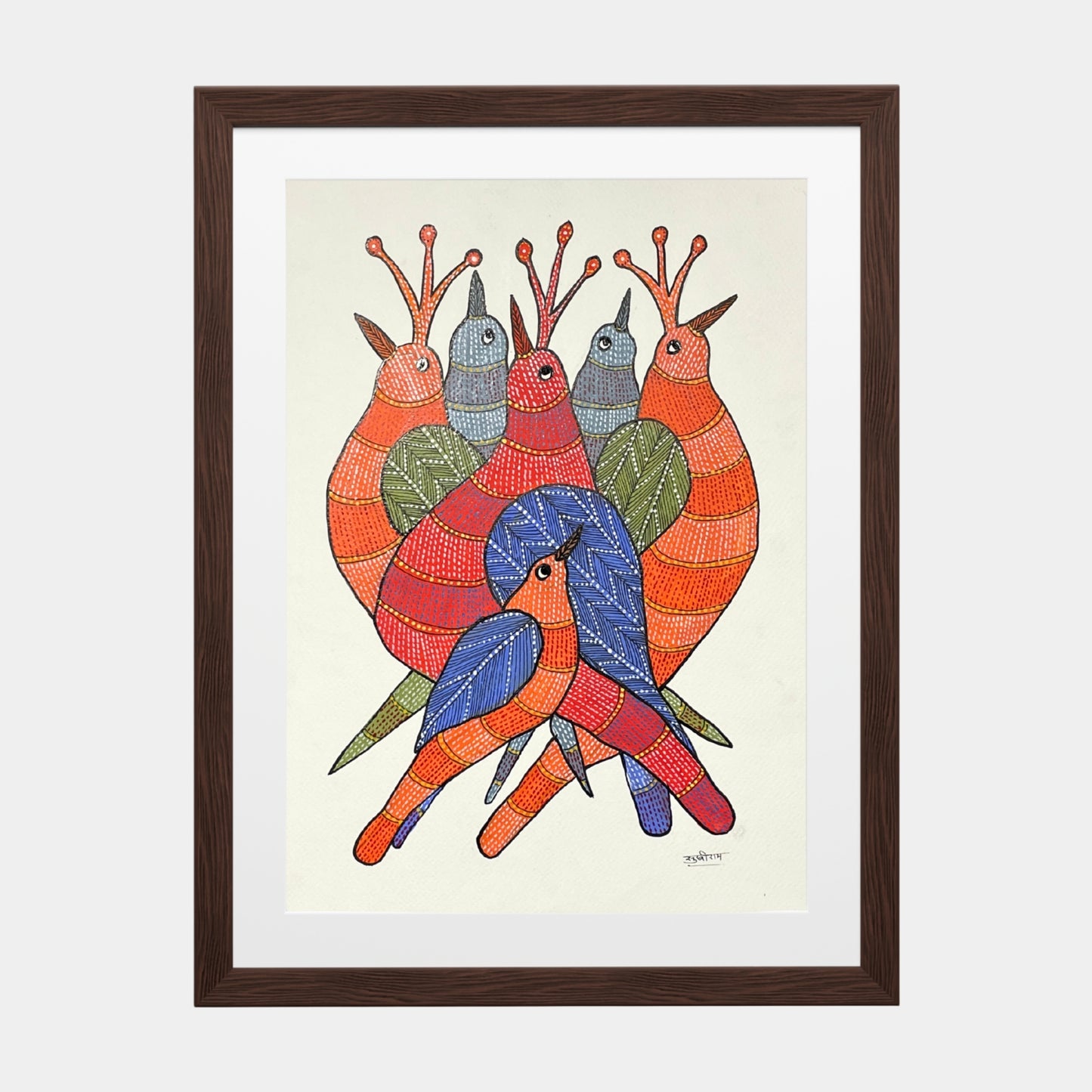 handmade gond painting - birds of harmony (unframed)
