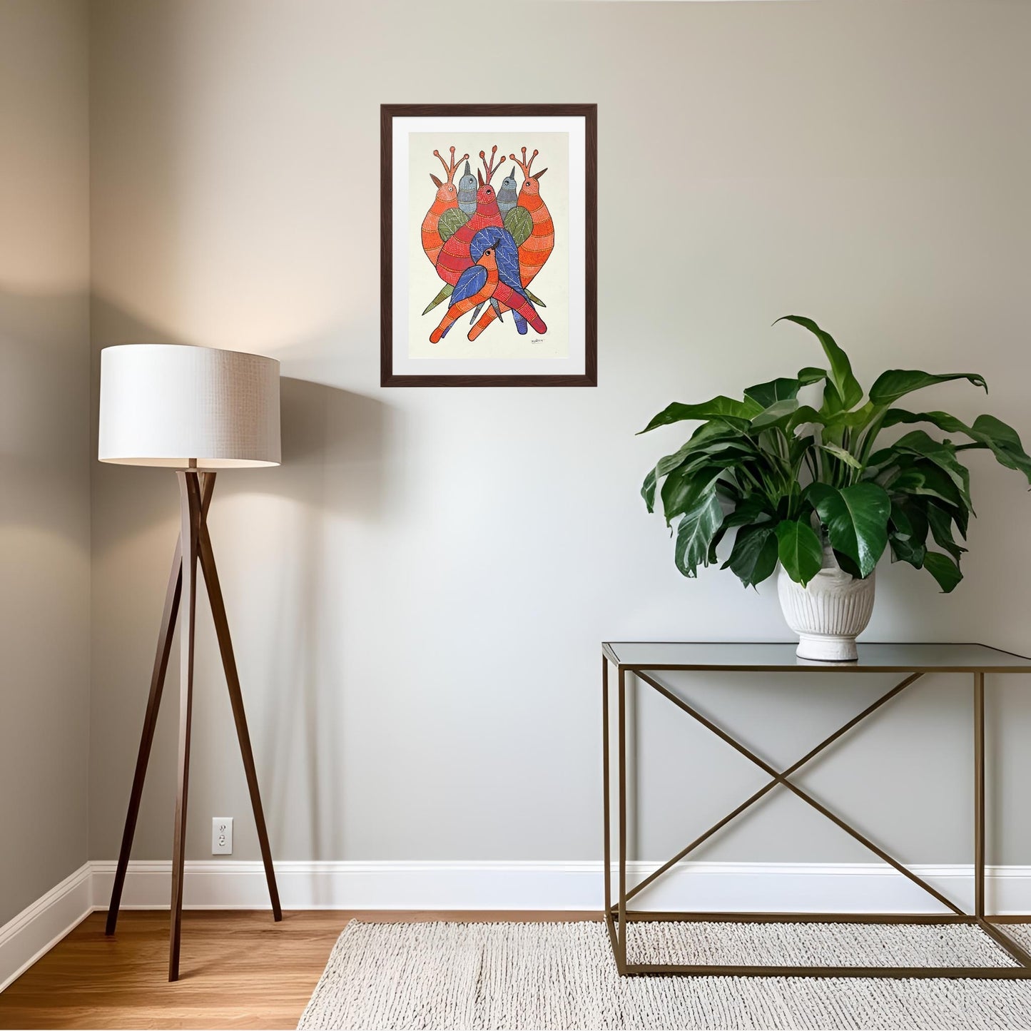 handmade gond painting - birds of harmony (unframed)