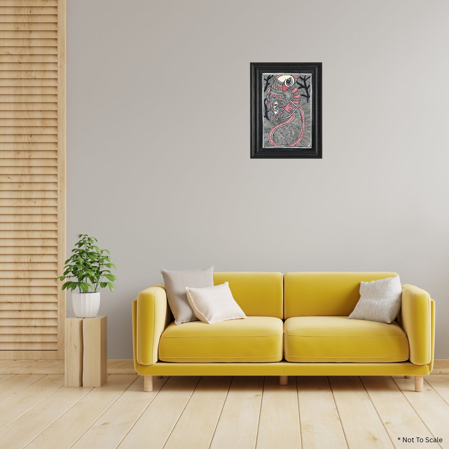 madhubani painting of the peacock and the fish (unframed)