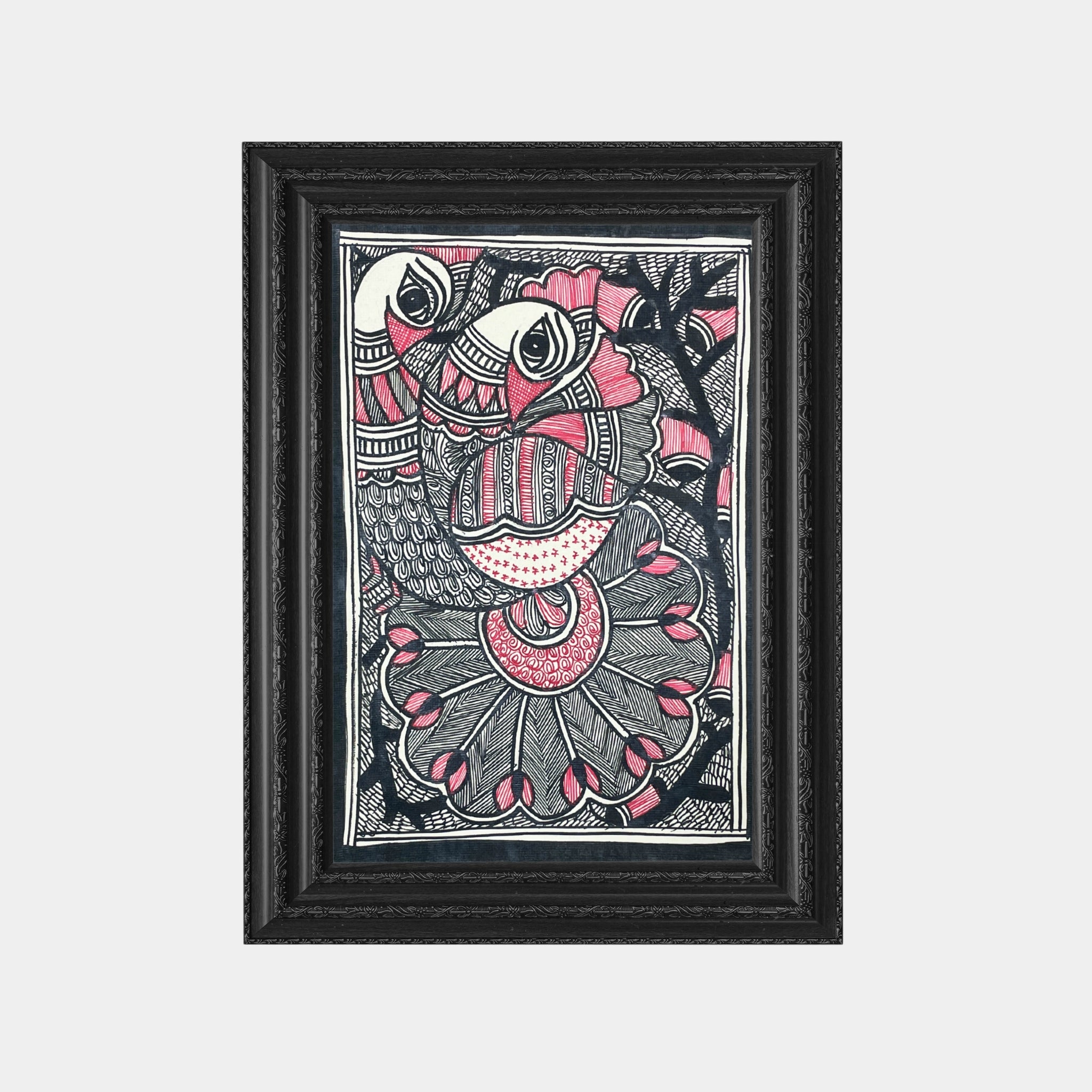 Handcrafted Madhubani Peacock & Peahen Painting – Traditional Indian ...