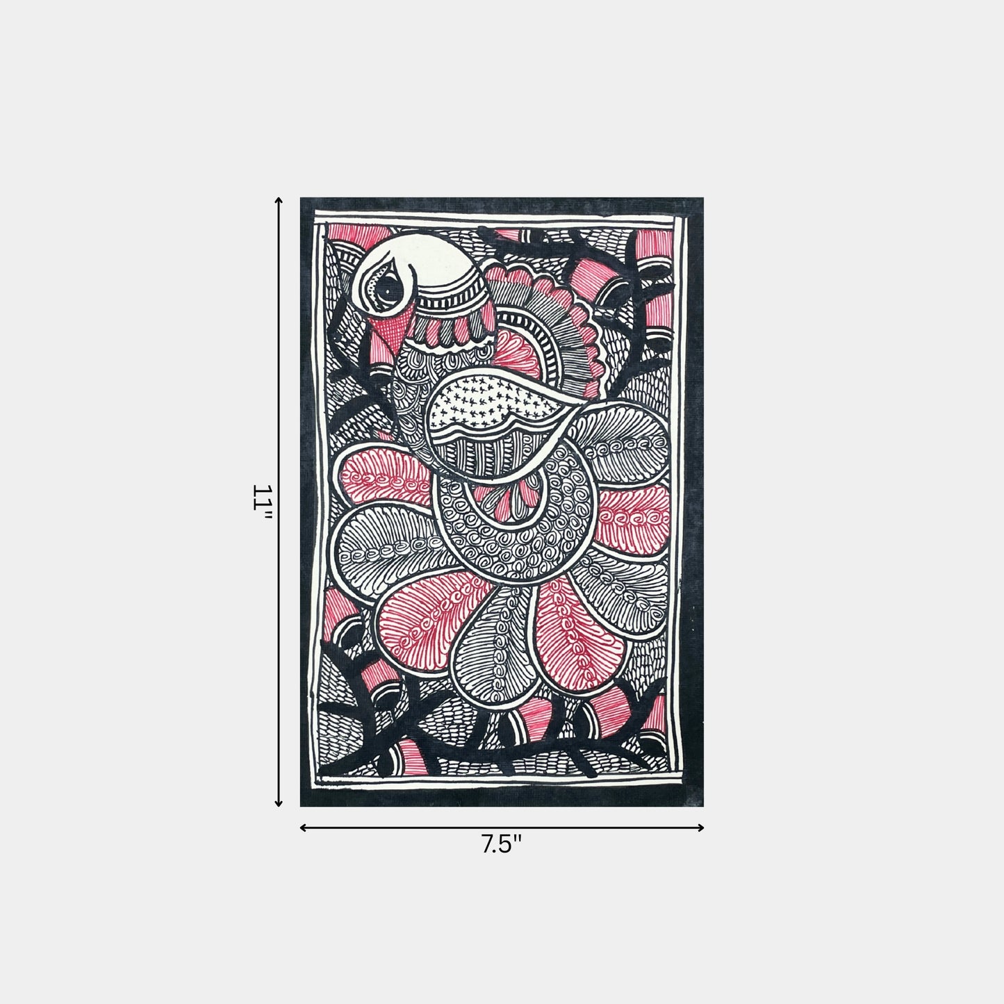 madhubani painting of the dance of the peacock (unframed)