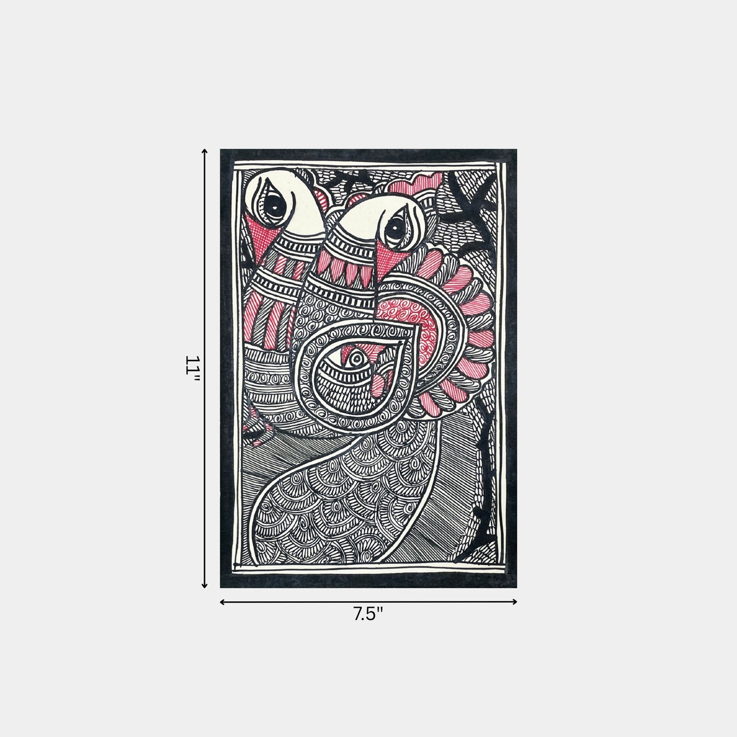 madhubani painting of the peacocks and the fish (unframed)
