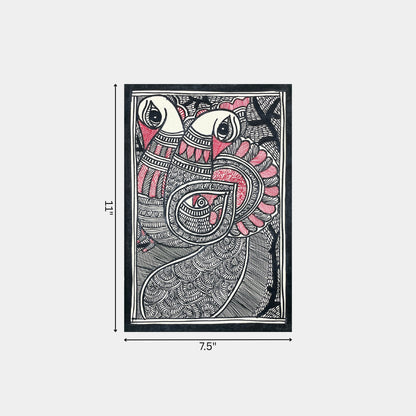 Madhubani Painting of The Peacocks and The Fish (Unframed)