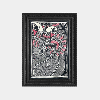 Madhubani Painting of The Peacocks and The Fish (Unframed)