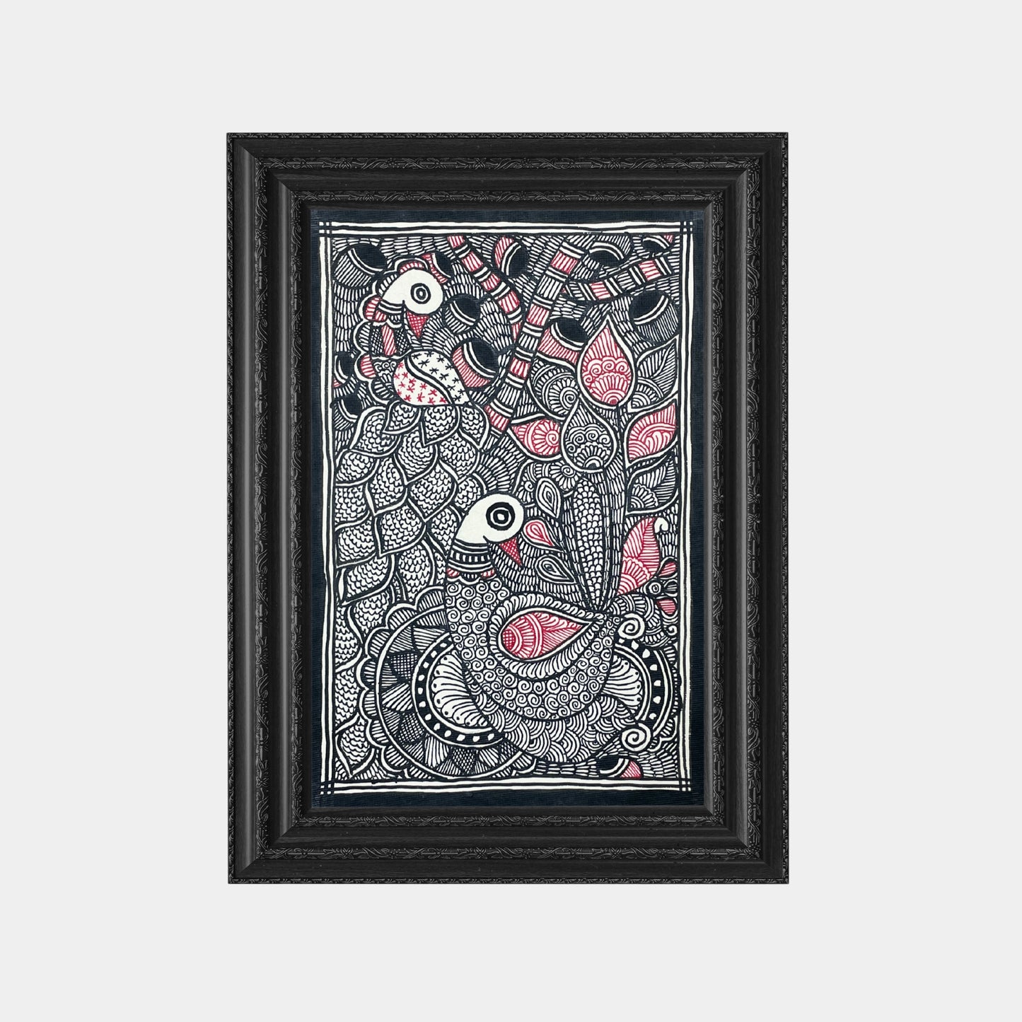 madhubani painting of the pair of peacocks (unframed)